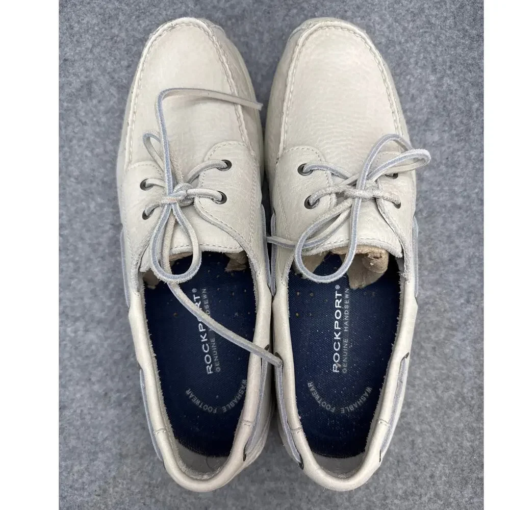Rockport Washable White Leather Comfort Casual Deck Boat Loafer Men 11